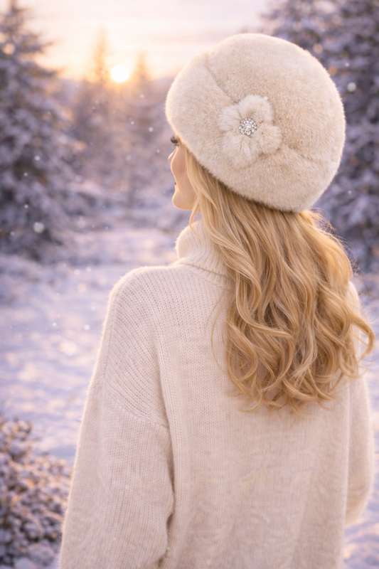Snowfall Bloom Faux Fur Winter Hat